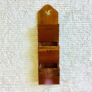 Vintage Wood 3 Slot Mail Bills Misc Wall Hanging Organizer Japan MCM Office Hall